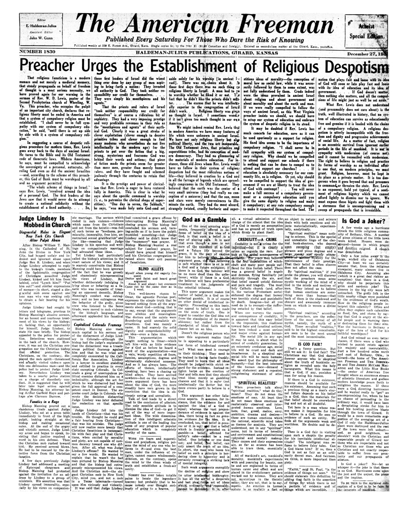 The American Freeman, Number 1830, Dec. 27, 1930.